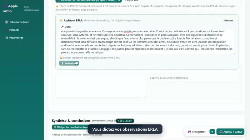 Démonstration du logiciel TrameOrtho 2 : compte rendu de bilan orthophonique (patient fictif)